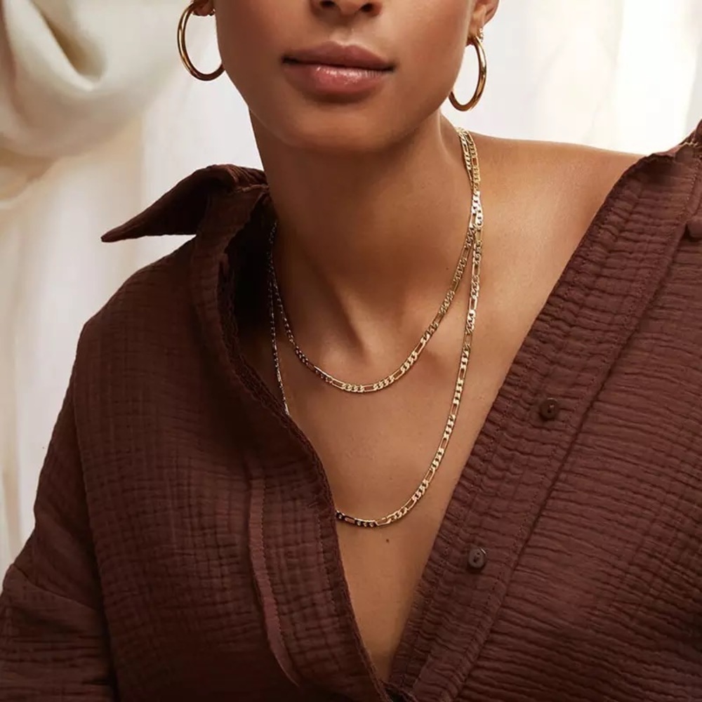Gold 3mm Figaro Chain Link Necklace